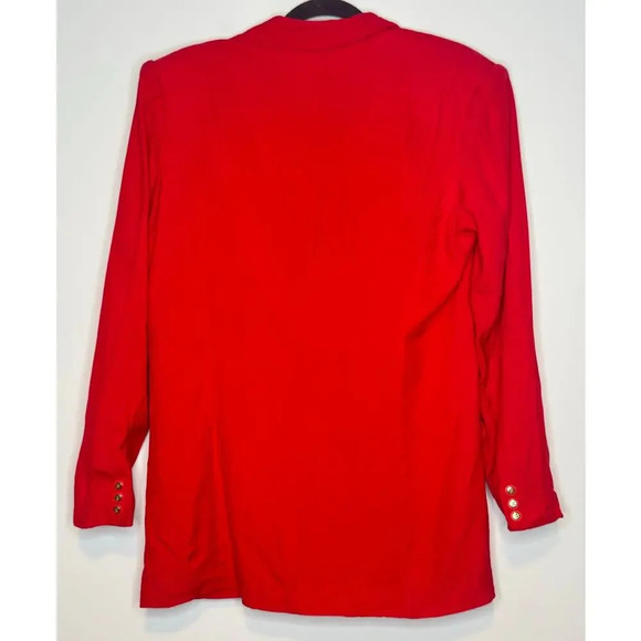 Vintage August Silk Oversized Blazer Red Silk Tomato Girl Bold Maximilist SZ 6 - Picture 2 of 7